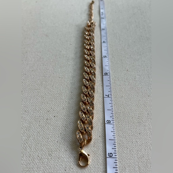 Gold-Tone Rhinestone Cuban Link Bracelet - Picture 3 of 3